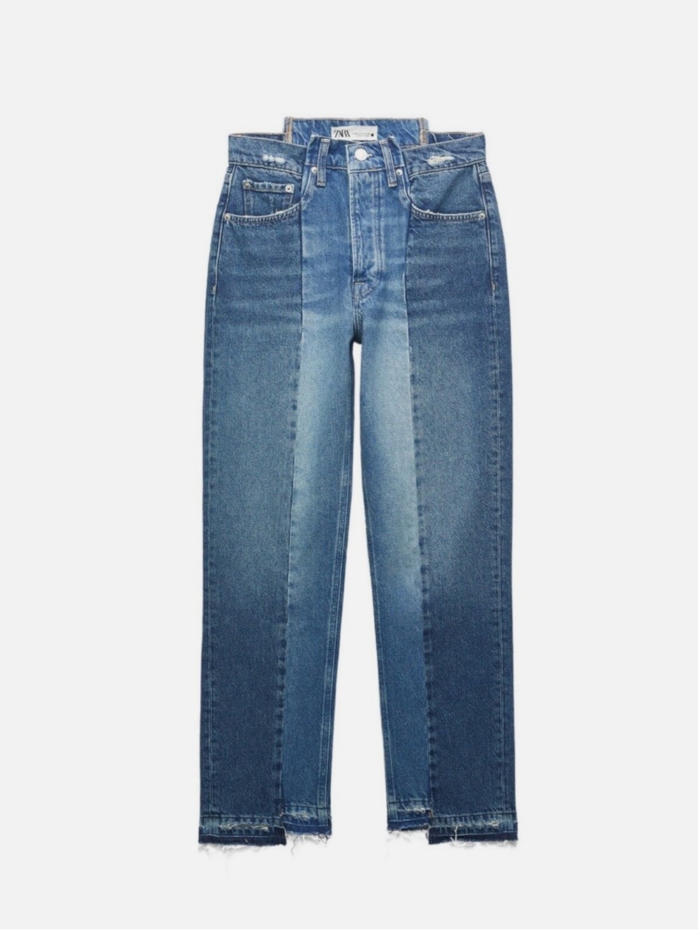 NWT Zara The Contrast Cropped Straight Jeans Two Tone Denim Size 0